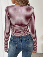 Striped Long Sleeve U Neck T-shirt